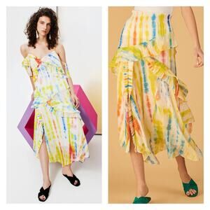 Tanya Taylor Teresa Tie Dye  Asymmetrical Silk Blend Midi Skirt Size 8